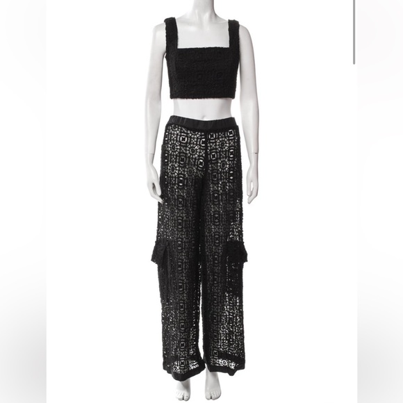 Agua Bendita Pants - Agua Bendita Lace Two-Piece Pant Set – Black – Size XS